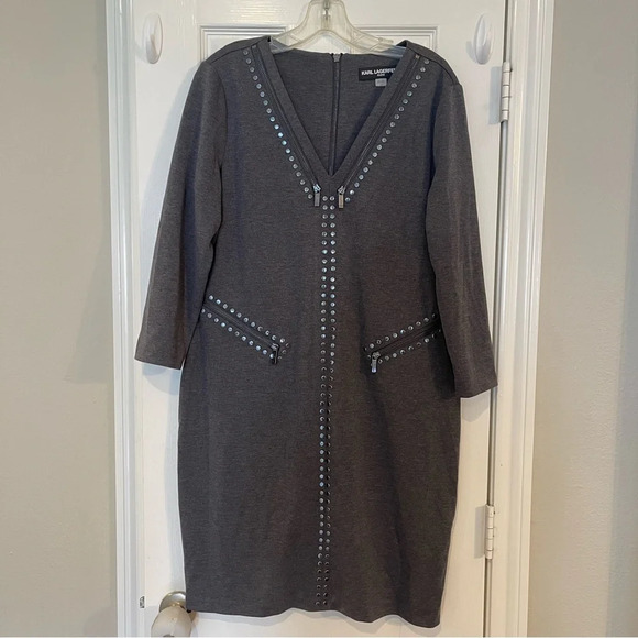 Karl Lagerfeld Studded Knee Length 3/4 Sleeves Dress Size 14 - Picture 1 of 8